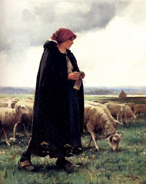 Julien Dupré Painting - Una pastora con su rebaño La vida en la granja Realismo Julien Dupre
